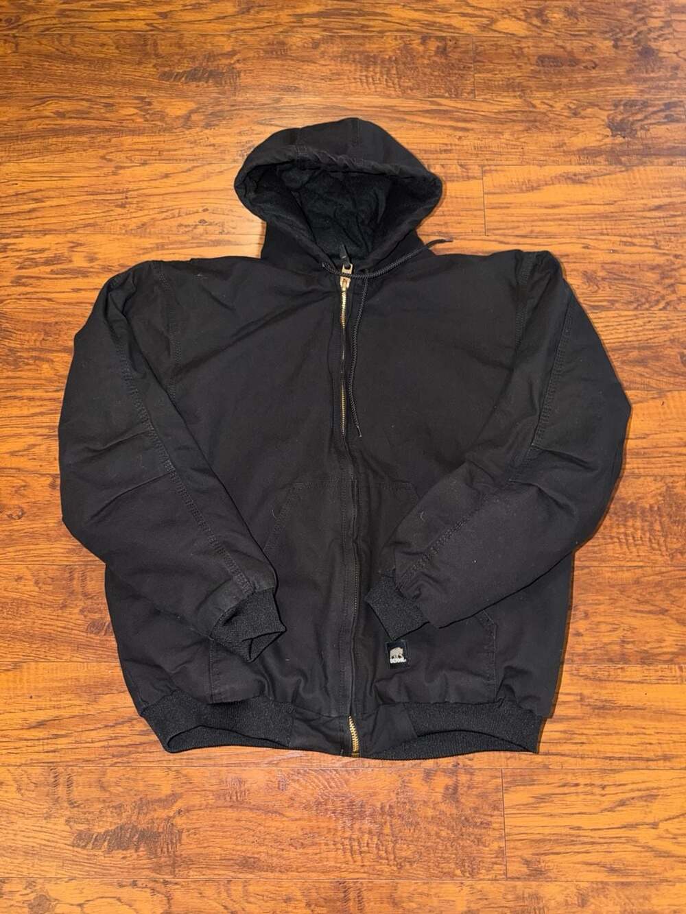 Berne Insulated Hooded Canvas Workwear Jacket Size XL Black